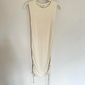 BB Dakota Steve Madden Ribbed Knit Sleeveless‎ Ruched Midi Dress Cream Size S